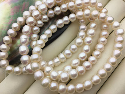 1pc AAA 7'' 6.4-7mm white Rice button round Freshwater pearl Elastic string Bracelet,B8-T11