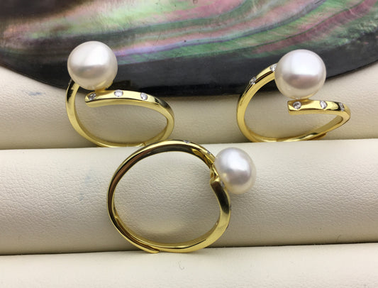 1pc AAA white Pearl Genuine Sterling silver ring, Silver Gold wedding rings for women, sterling silver 925 open ring jewellery, R1-007