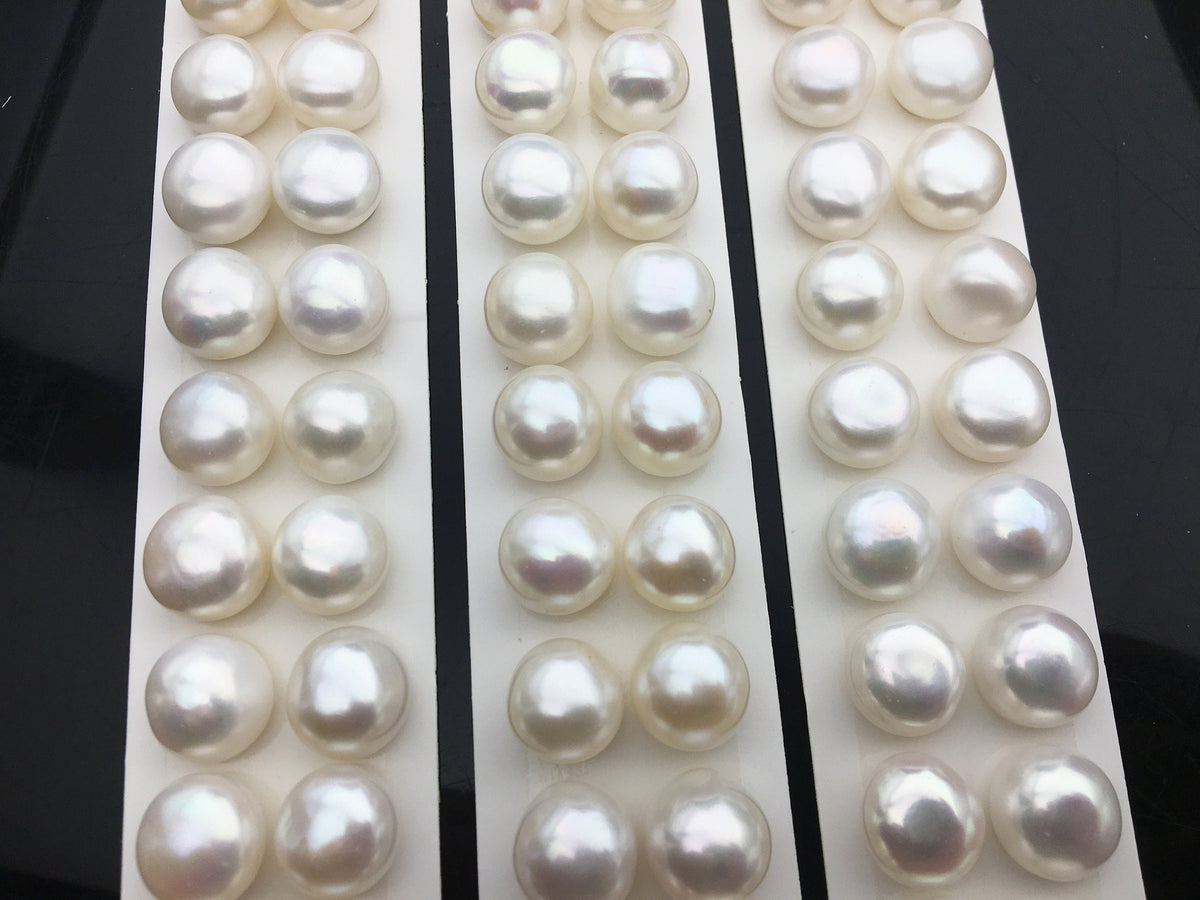 Rare!AAA 13-13.5mm High Luster Thick Skin button freshwater pearls, round button pearl pairs, pearl earring, pearl stud, BTN13-3A-5