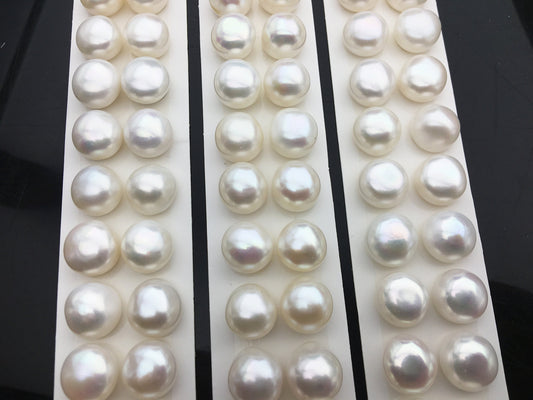 Rare!AAA 13-13.5mm High Luster Thick Skin button freshwater pearls, round button pearl pairs, pearl earring, pearl stud, BTN13-3A-5