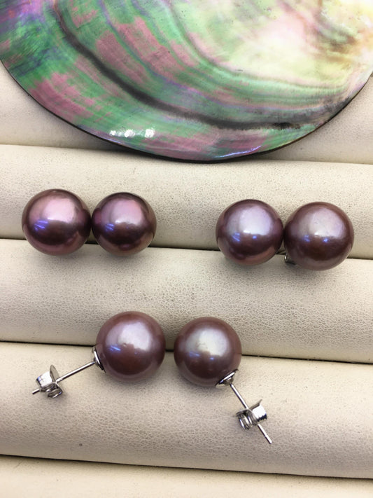 1 pair AAA 12-13mm natural deep purple edison round pearl stud earrings,SE3-T9-44