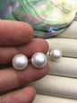 AAA- 13-14mm big white round edison pearl stud earrings,SE3-T9-74
