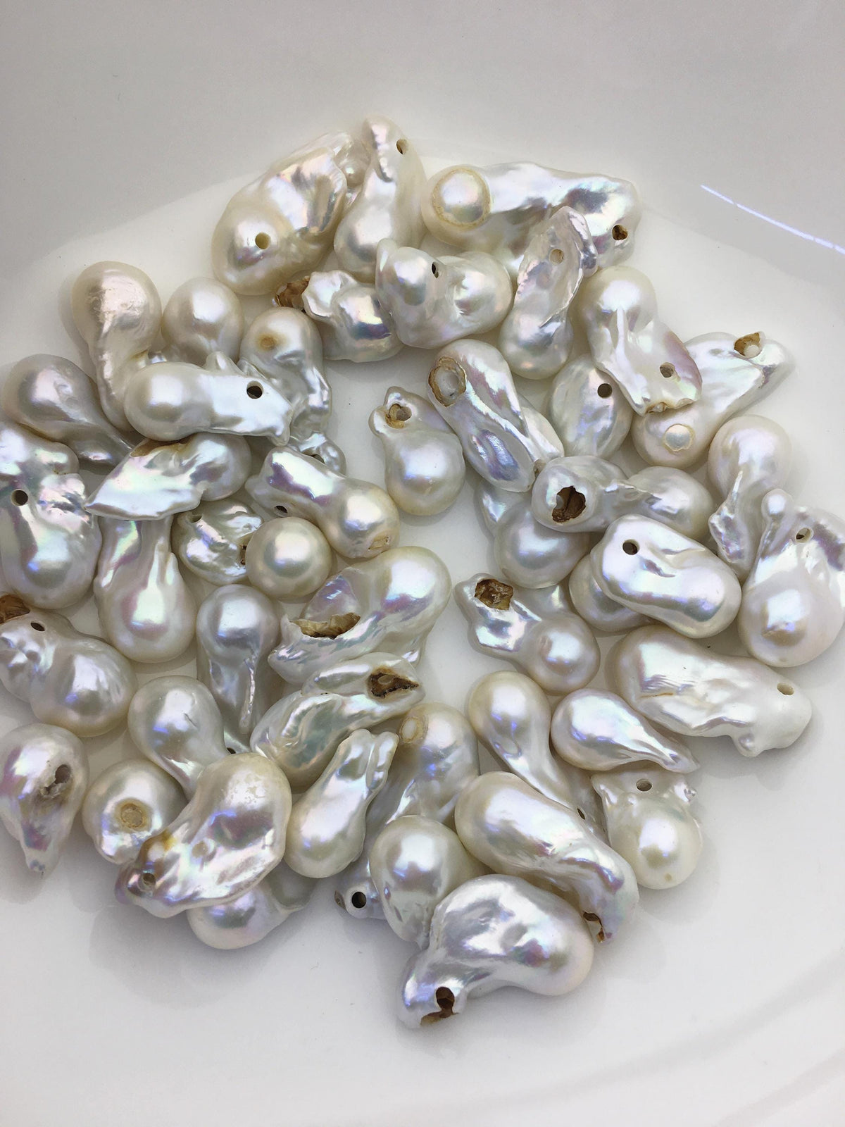 46pcs A 13-20mm white flame ball pearl,2.2mm large hole,FL15-T4-7