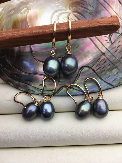 1 pair AAA 9.5-10mm green blue rice pearl dangle earrings,rose gold plated S925 Sterling Silver pearl earrings,SE3-T24