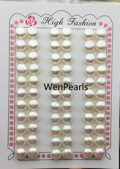 AAA 8-8.5mm white/pink/purple/gray/black button round freshwater pearl pairs,peach color button pearl,BTN8-4A-1-1