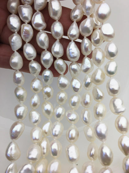 17'' AAA 10mm big white nugget freshwater Pearl necklace,NPN1-017