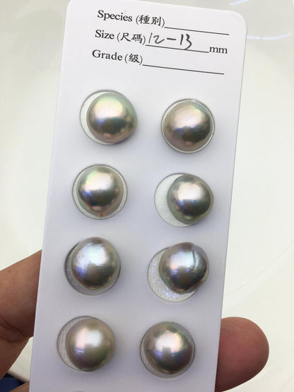 7 pairs AAA 12-13mm Gray Freshwater Mabe Pearl Pair,no hole,Half Ball Button Round Shape,MB-T32