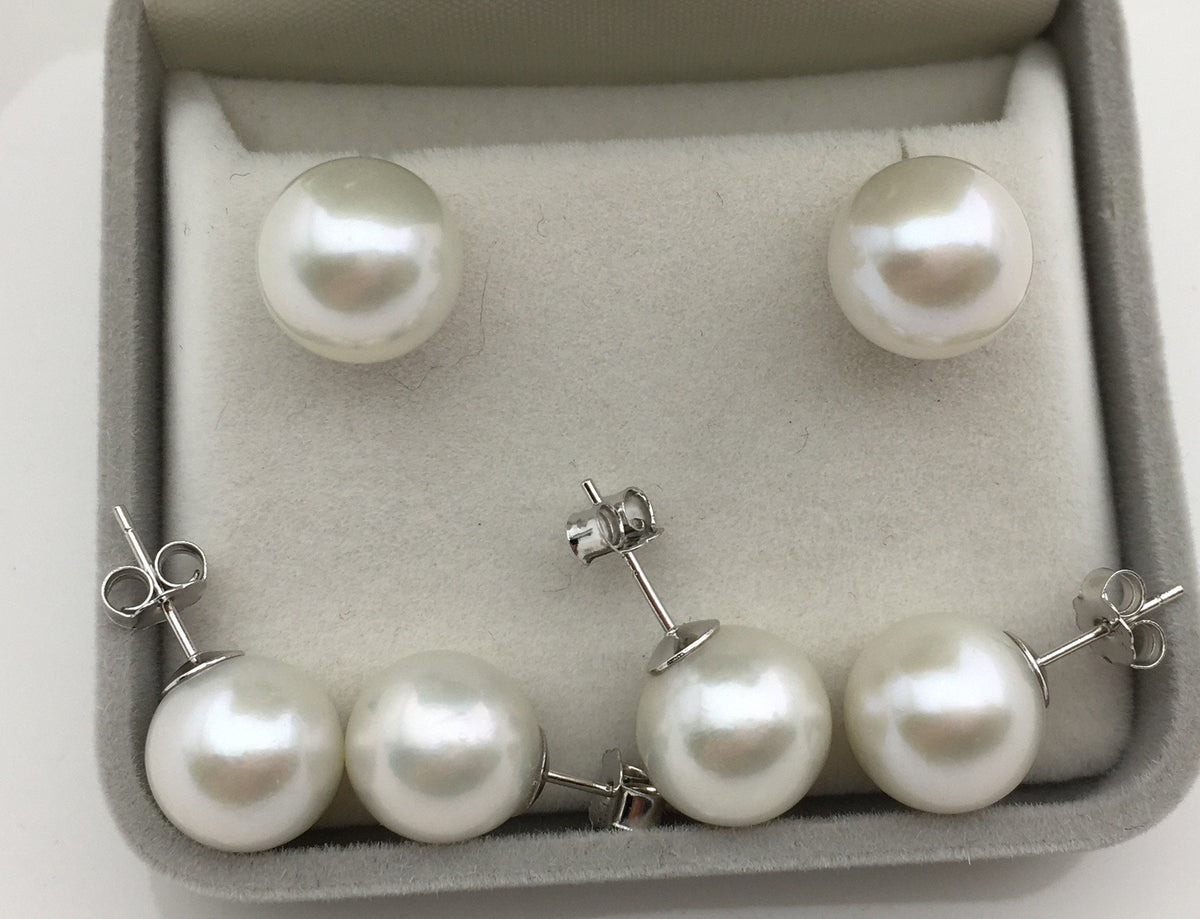 1 pair AAA- 11-12mm White Round edison pearl stud earrings, S925 Sterling Silver earrings, wedding pearl earrings, SE3-T9-16