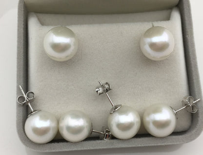 1 pair AAA- 11-12mm White Round edison pearl stud earrings, S925 Sterling Silver earrings, wedding pearl earrings, SE3-T9-16