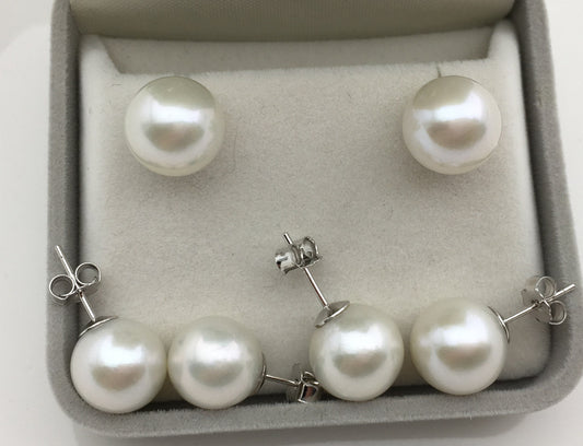 1 pair AAA- 11-12mm White Round edison pearl stud earrings, S925 Sterling Silver earrings, wedding pearl earrings, SE3-T9-16