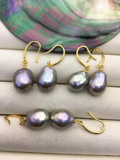1 pair AAA 11-12mm gray drop edison pearl dangle earrings,S925 Sterling Silver earrings,SE3-T9-64