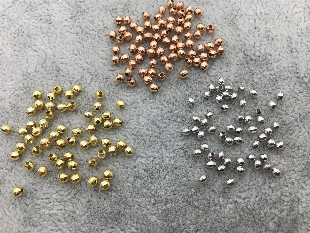 10pcs S925 sterling silver Yellow/Rose/White 2.5mm/3mm Gold Handmade Bali Style Faceted Round Beads, S925 Beads, Spacer Beads, ASL-BL-1