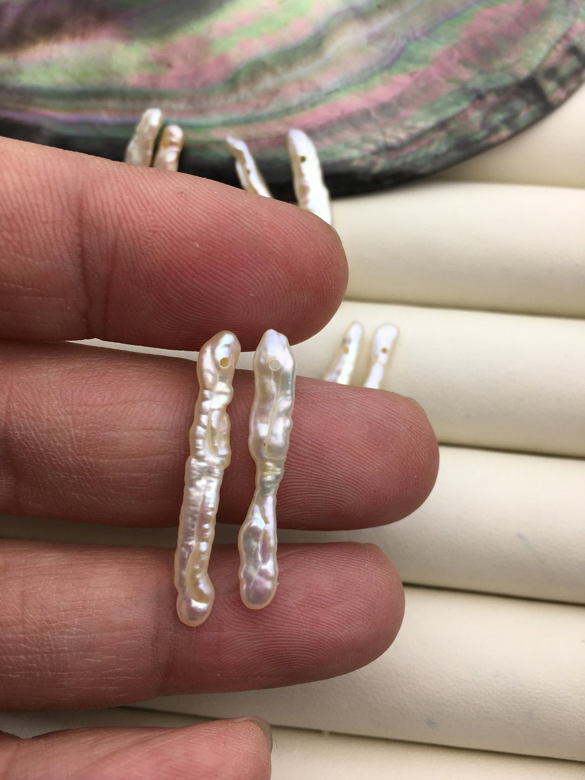 2 pairs AA+ 3-5x25-30mm white Toothpick pearls Pair, for make dangle earrings, baroque pearl, loose pearl beads, ZS-127-62-43