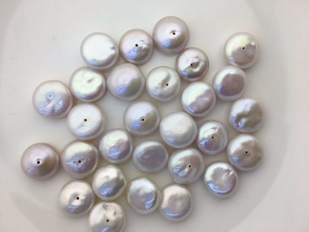 11pcs AA+ 14-15mm White Coin freshwater pearls,0.9mm bottom half hole,diy bead,COIN12-T15