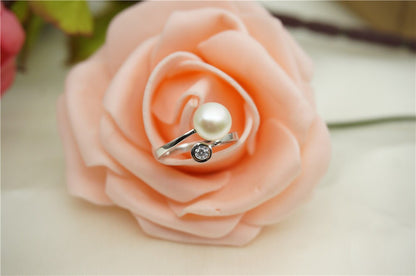 AAA Genuine Pearl ring, cz engagement rings, anniversary ring, cheap wedding rings for women, sterling silver 925 open ring jewellery, R1-T5