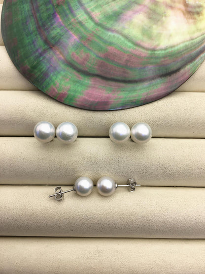AAA 8-9mm White Round Fresh Water pearl stud earrings, Bridal Earrings-Wedding Jewelry-Bridal jewelry-Birthday gift, SE3-T2