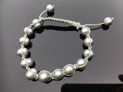 11mm big Gray pearl thread bracelet, adjust length, pearl bracelet, knotted freshwater pearl bracelet, Pearls Bracelet, B8-012