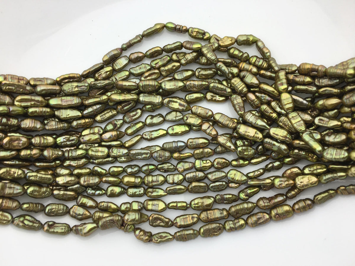 AA+ 5-6mm green yellow toothpick Biwa Pearl Necklace,Genuine Fresh Water Pearl,Wedding Necklace,Mothers Day,ZS-80-10-13