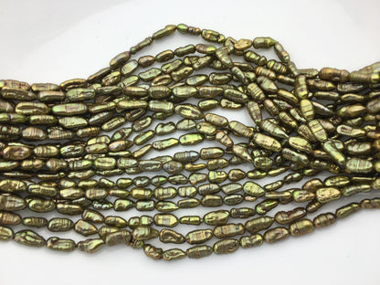AA+ 5-6mm green yellow toothpick Biwa Pearl Necklace,Genuine Fresh Water Pearl,Wedding Necklace,Mothers Day,ZS-80-10-13