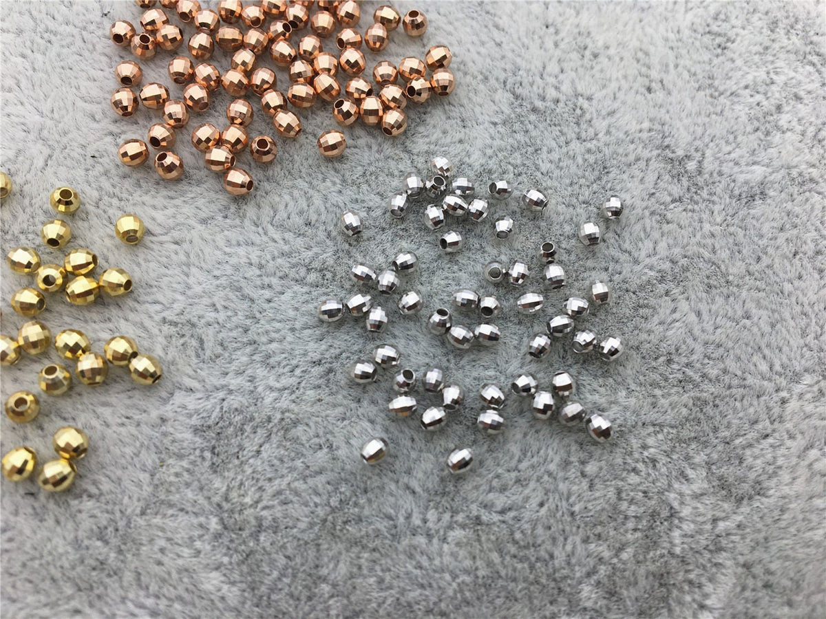 10pcs S925 sterling silver Yellow/Rose/White 2.5mm/3mm Gold Handmade Bali Style Faceted Round Beads, S925 Beads, Spacer Beads, ASL-BL-1