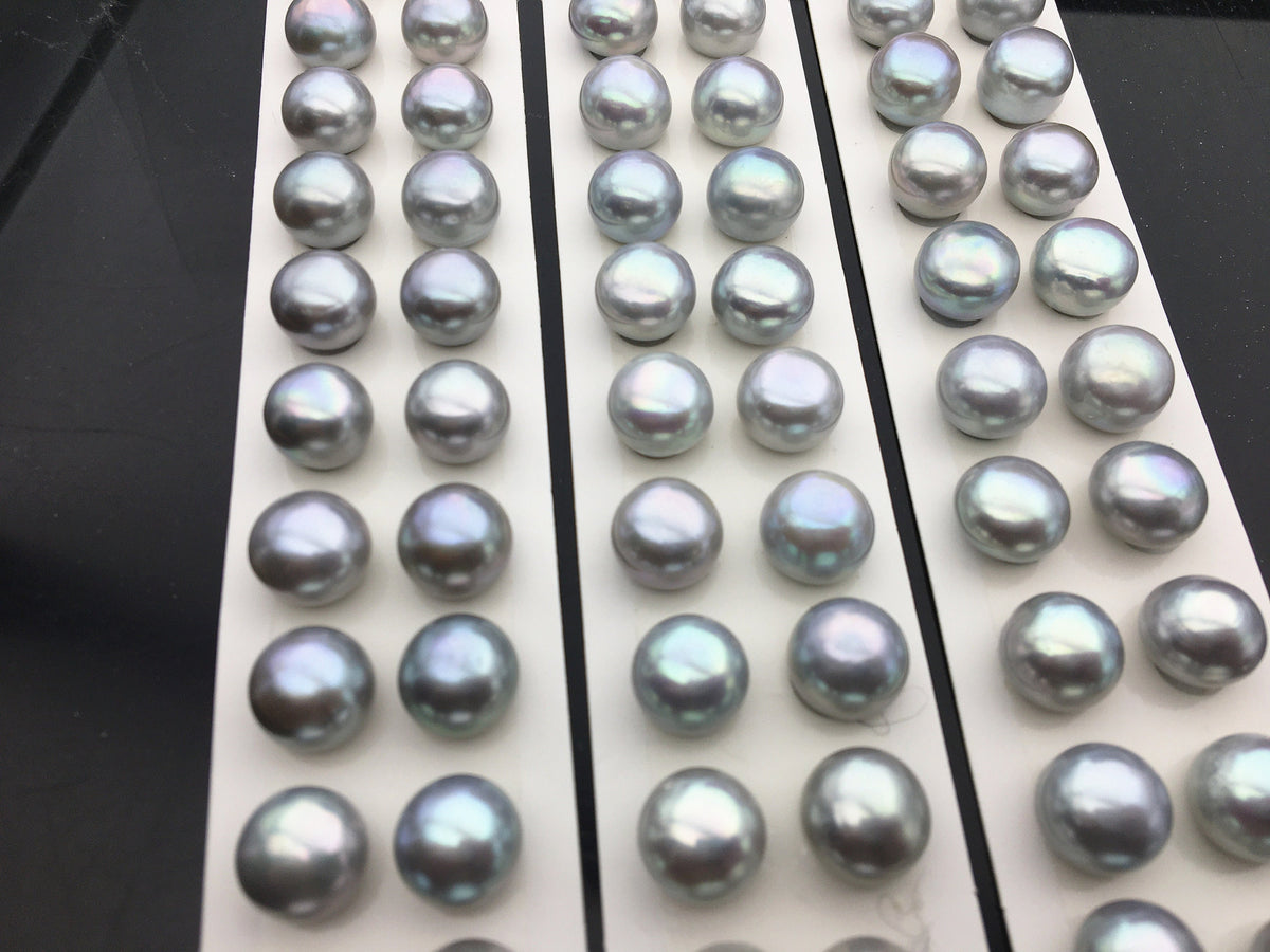 AAA 12-12.5mm Gray button round freshwater pearls,round button pearl pairs,pearl earring,pearl stud,BTN12-3A-24