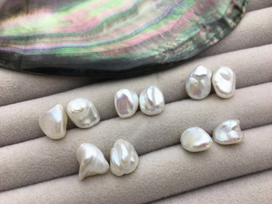 AAA 8-9mm White keshi pearls Pair, for make dangle earrings, baroque pearl, loose pearl beads, top half hole, very high luster, ZS-127-39