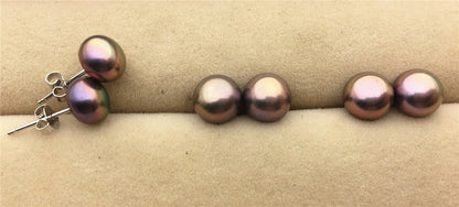 AAA+ 7.5-8.5mm Black Rainbow Pearl Stud Earrings, pearl earrings, S925 Sterling Silver, classic pearl studs, SE1-067