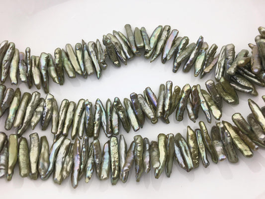 AA+ 4-6mm green Biwa Pearl Necklace,Genuine Fresh Water Pearl,Wedding Necklace,Mothers Day,ZS-80-10-35