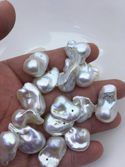 10pcs AAA 15-18mm Big White Flame ball Pearl - 1.0mm side hole,FL15-T4-5