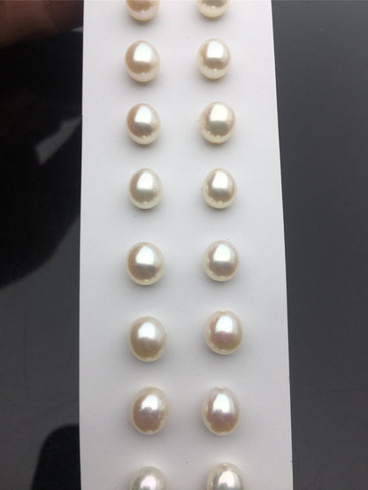 2 pairs AAA 6.3-7mm white rice freshwater pearls pairs, oval pearl earrings, tear drop pearl earrings, for dangle pearl earrings, LR6-3A-9