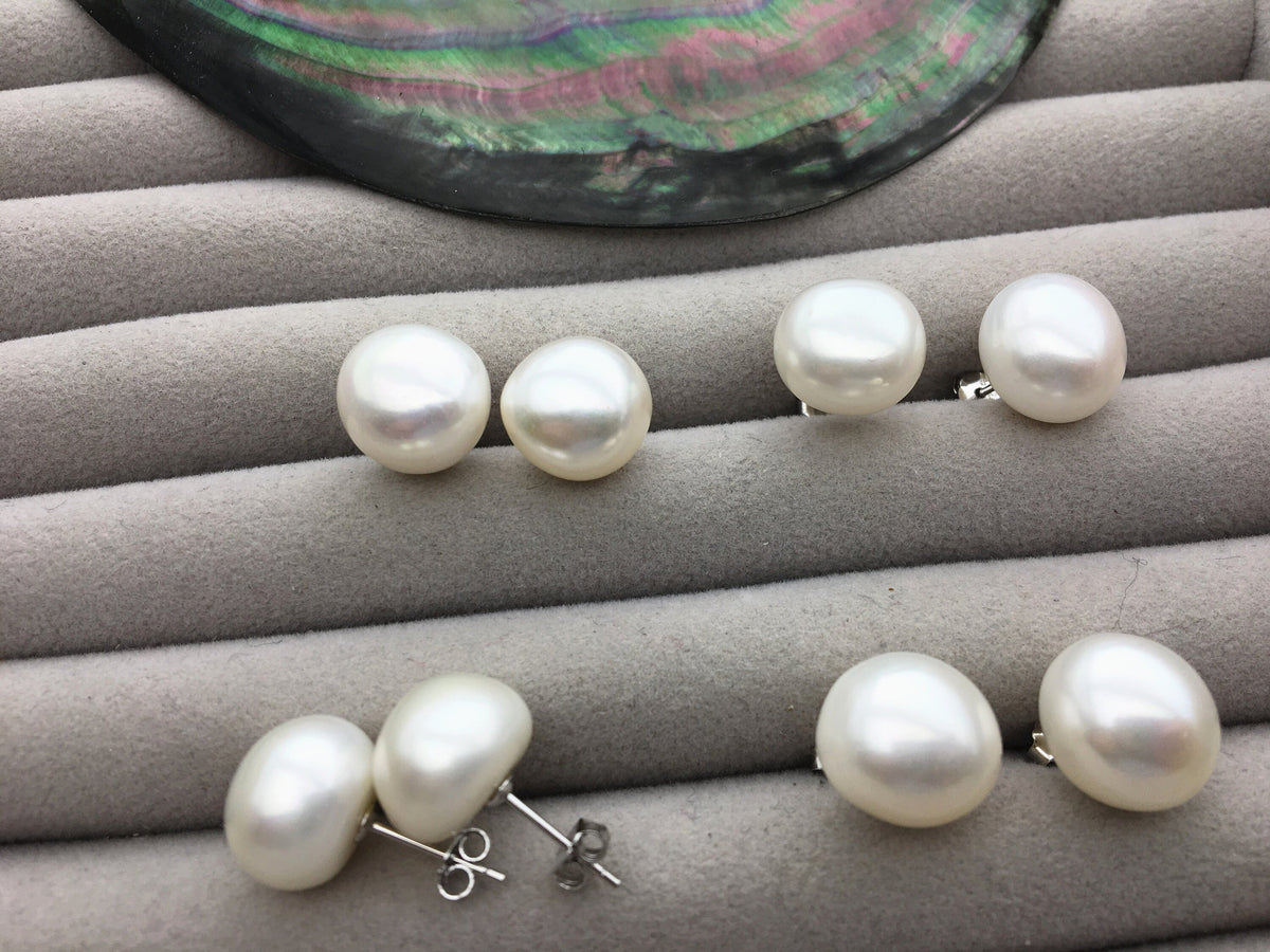 AAA 12-12.5mm big white nugget baroque Pearl Stud Earrings, freshwater pearl earrings, classic pearl studs, SE1-069-9