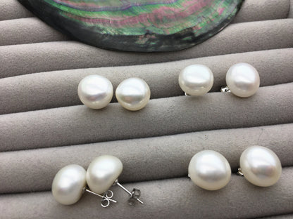 AAA 12-12.5mm big white nugget baroque Pearl Stud Earrings, freshwater pearl earrings, classic pearl studs, SE1-069-9