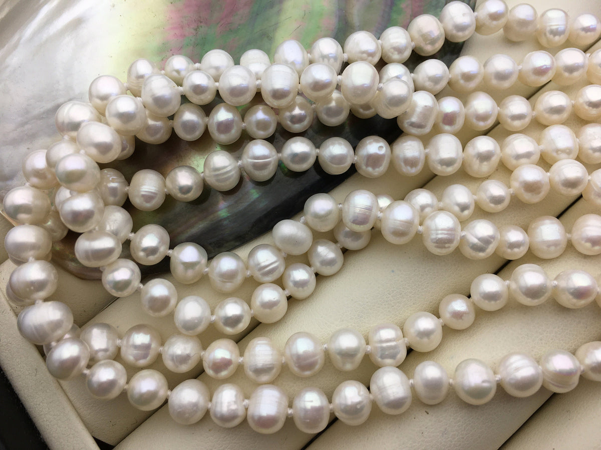 47'' AA+ 6mm white potato freshwater pearl Necklace,NPN1-054