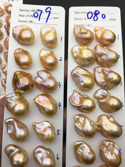1 pair AAA 13-15mm Natural pink peach Rainbow Flame ball Pearl Pairs - large Baroque freshwater pearl pairs, Fire Ball Pearl, FL15-3A-8-21