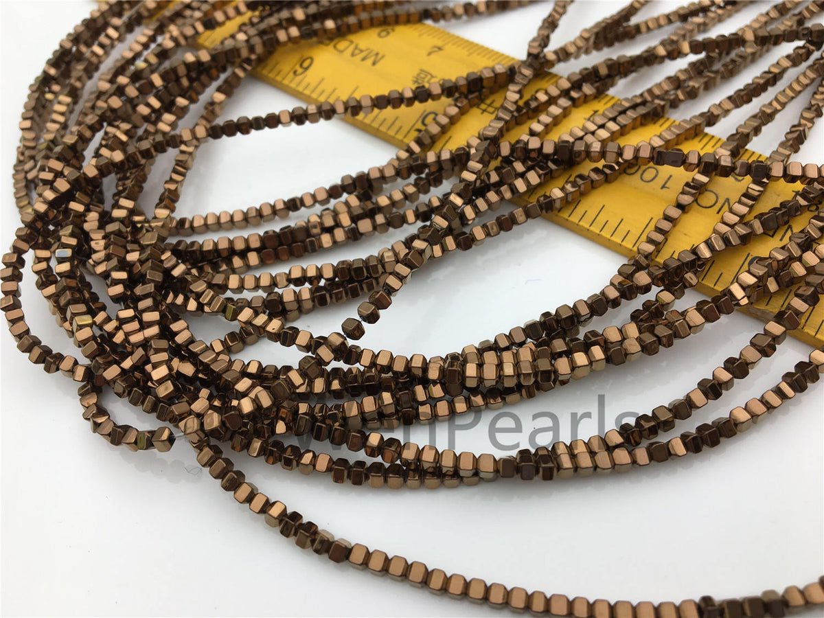 Hematite,Brown 2mmx2mm cube square Beads,AAA, 15.5 inches,G50-CU22-006-2
