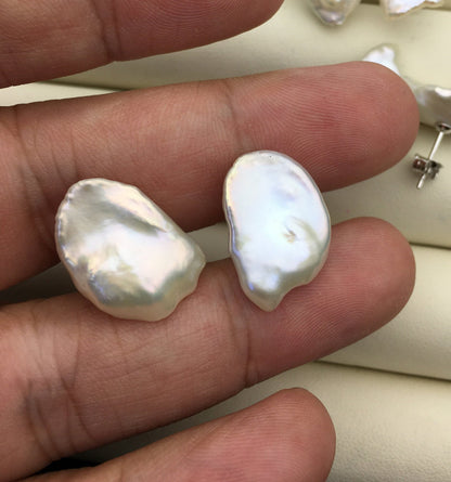 Rare!AAA 10/11/12/13/14/15mm BIG white Natural Long keshi Freshwater Pearl Stud Earrings, Stud Earrings for Women Girls, SE3-062