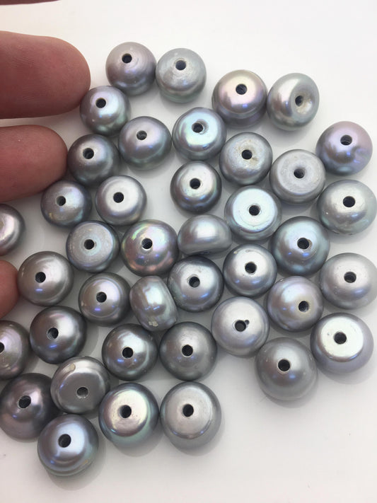 20pcs AA 12-14mm Gray button freshwater pearls,2.2mm large hole,Rondelle pearl Beads,loose pearl,DIY material,SM12-T1