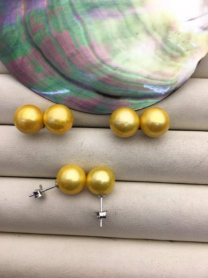 1 pair AA+ 10-11mm yellow round edison pearl stud earrings, S925 Sterling Silver stud earrings, wedding pearl earrings, SE3-T9-13