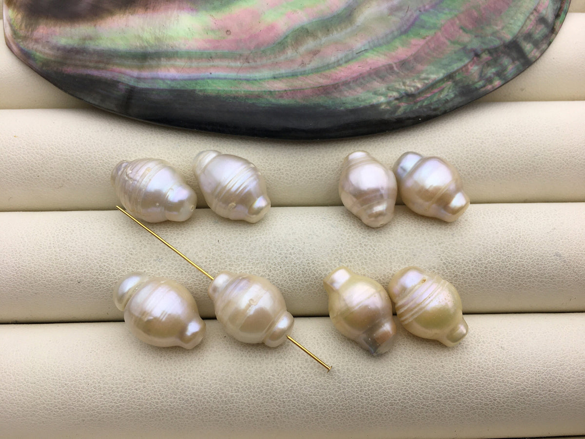 2pairs AA 11-12mm White baroque Freshwater Pearl loose Beads Pair,0.8mm through hole,ZS-103-37-18
