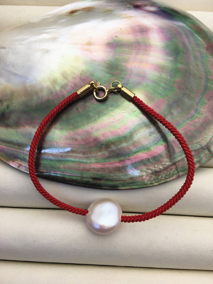 6.5'' AA+ 14mm big coin white/light pink pearl thread bracelet,B8-T6-13