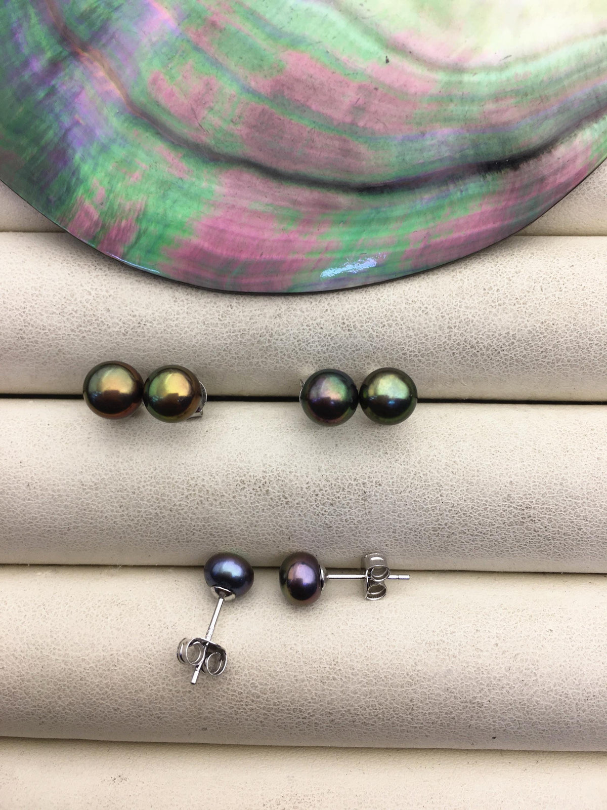 1 pair AAA 6.5-7mm peacock Pearl stud earrings,Sterling Silver,SE1-T5