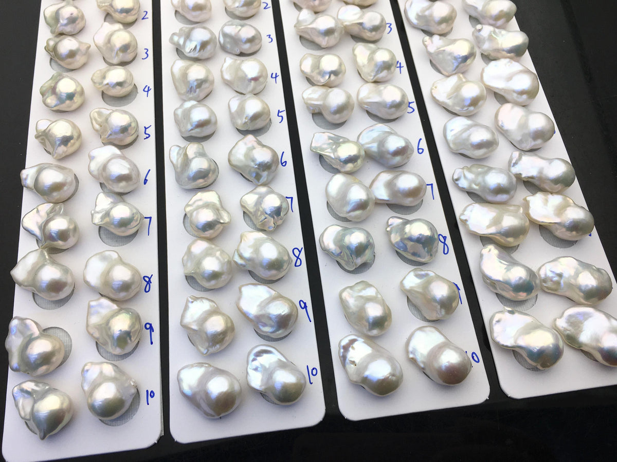 1 pair AAA 13-16x19-25mm White Flame ball Pearl Pairs - 0.9mm top half hole, large Baroque freshwater pearl pairs, FL15-3A-8-39