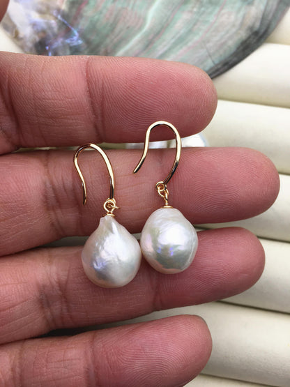 1 pair AAA 12-13mm white baroque drop edison pearl dangle earrings, 925 Silver plated with rose gold earrings, wedding earrings, SE3-T9-15