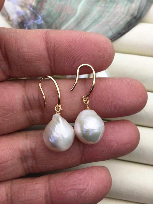 1 pair AAA 12-13mm white baroque drop edison pearl dangle earrings, 925 Silver plated with rose gold earrings, wedding earrings, SE3-T9-15