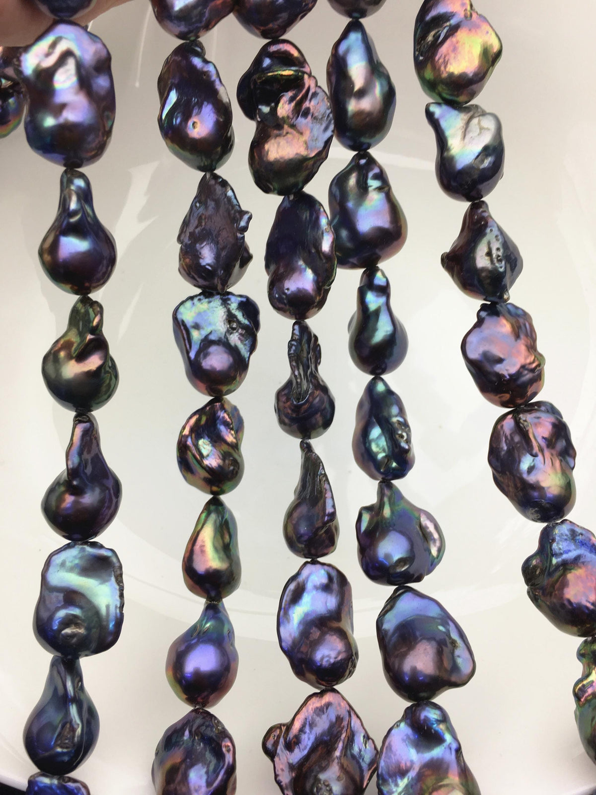 15.5'' AA+ 13-17mm Green Blue Black Rainbow flame ball pearl,FL15-2A-5-7