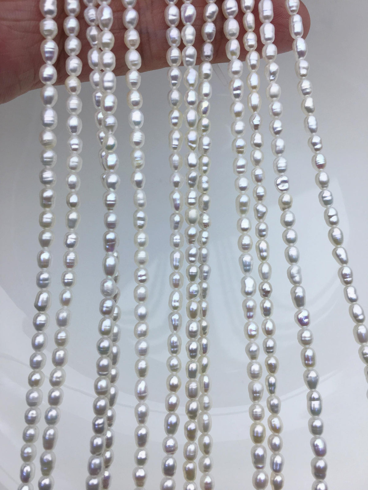 High Luster! 2 strands AA+ 3-3.5mm white circle rice freshwater pearls, Cultured white rice freshwater pearls beads strand, LR3-2A-3