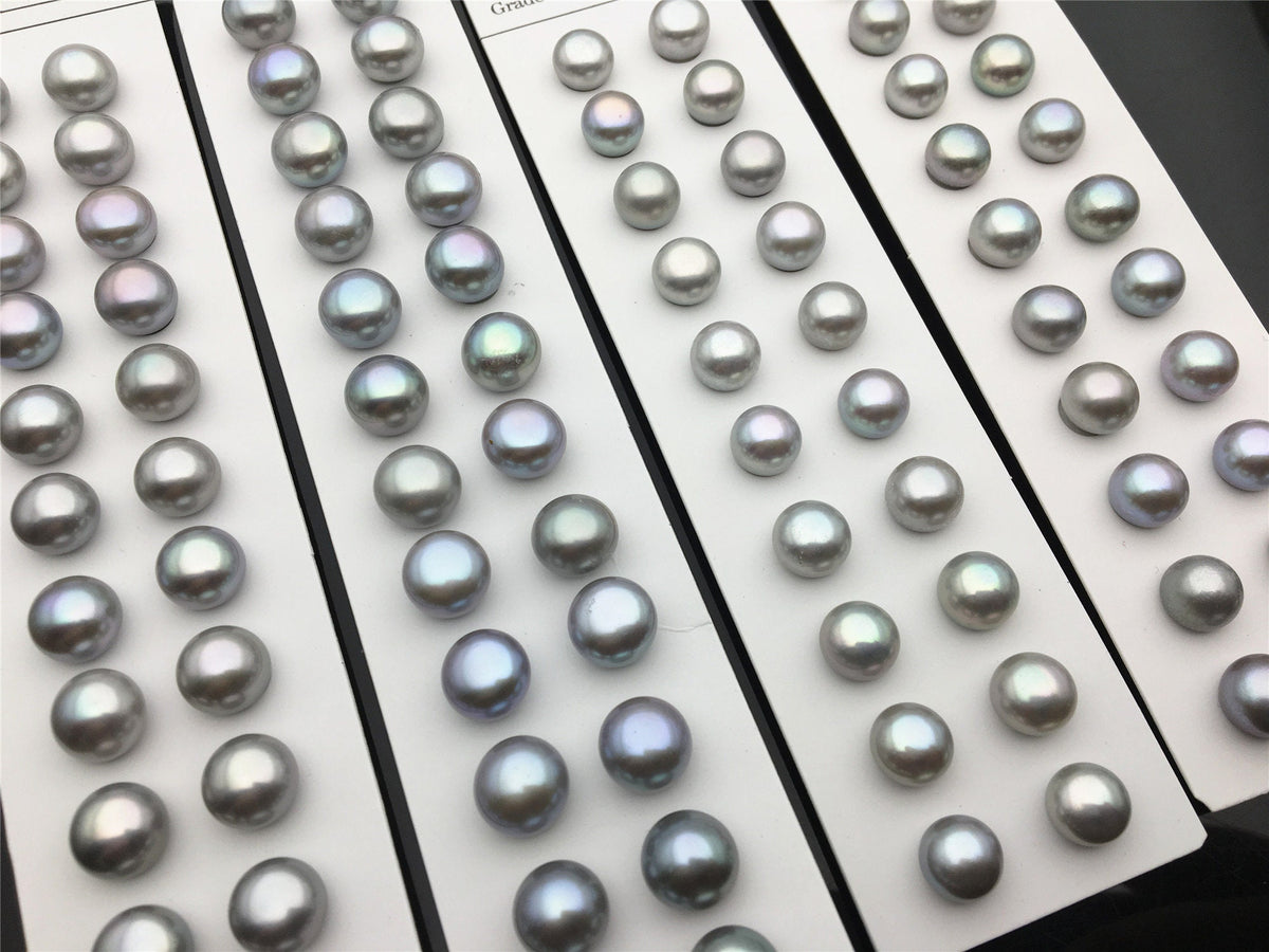 AAA+ 4mm-12mm Gray Pearl Stud Earrings, button round, Select Size, silver grey pearl stud earrings, Sterling Silver, SE1-007