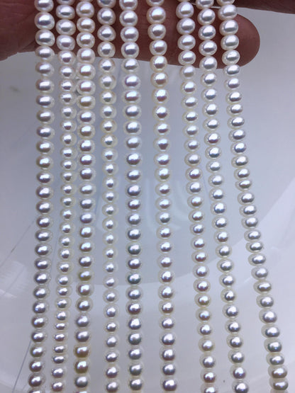 AAA 4-4.5mm tiny White button round freshwater pearls, Rondelle pearl Beads, white freshwater pearl, loose strands, SM4-3A-43