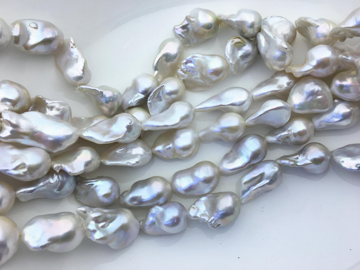 15.5'' AAA 14-18mm Big White flame ball freshwater pearl,FL15-3A-7-19