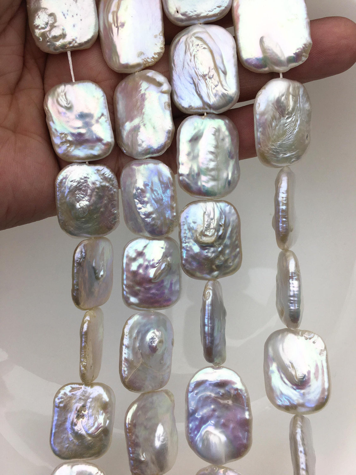 AA+ 19-21x25mm White Huge Rectangle Freshwater Pearl,wholesale Full Strand,ZS-119-5
